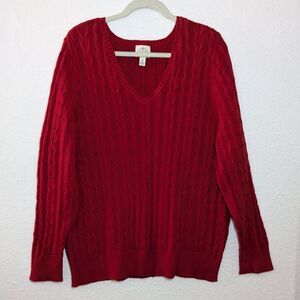 St John's Bay Cable Knit Sweater Women Sz 3X Red Cotton Blend Lightweight